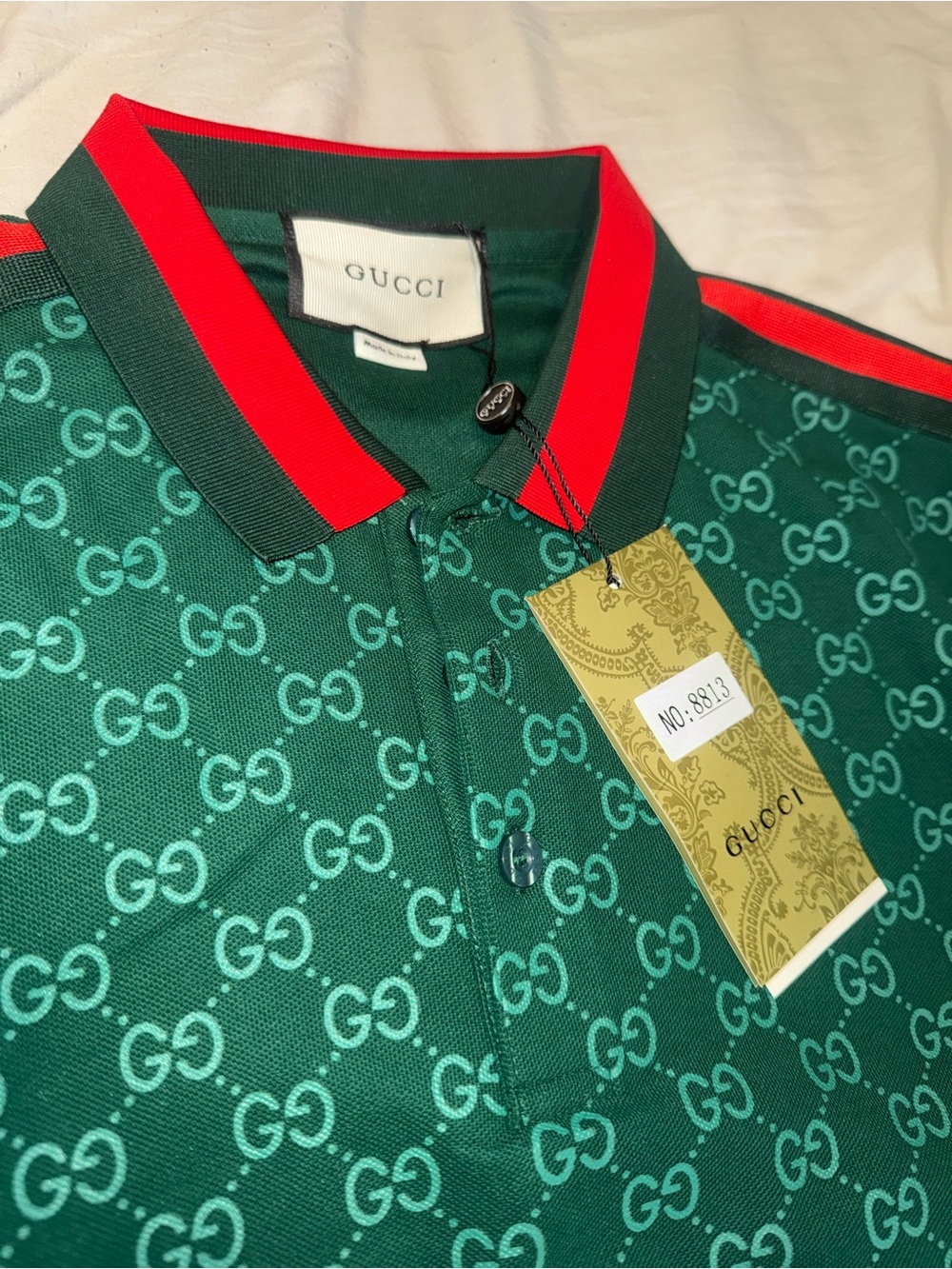 Gucci Green GG Monogram Polo with Red and Dark Green Trim